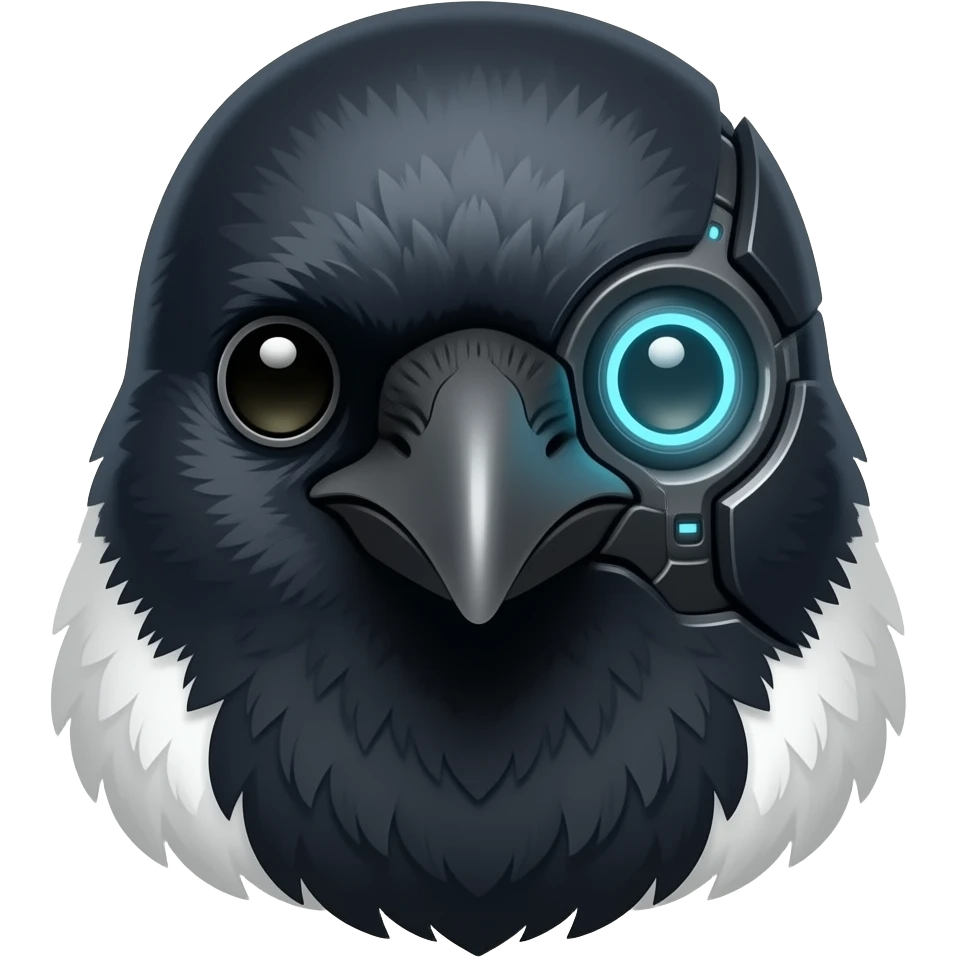 A robotic cyborg magpie head emoji