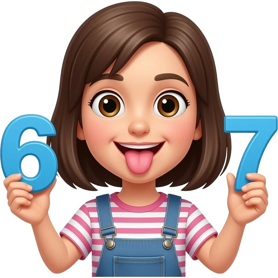 show a girl holding 6 and 7 with their tongue out like theyre silly emoji