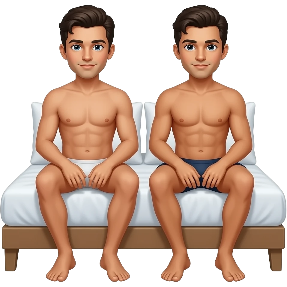 Enaldinho And Lucas sitting bed complete naked  full body. emoji