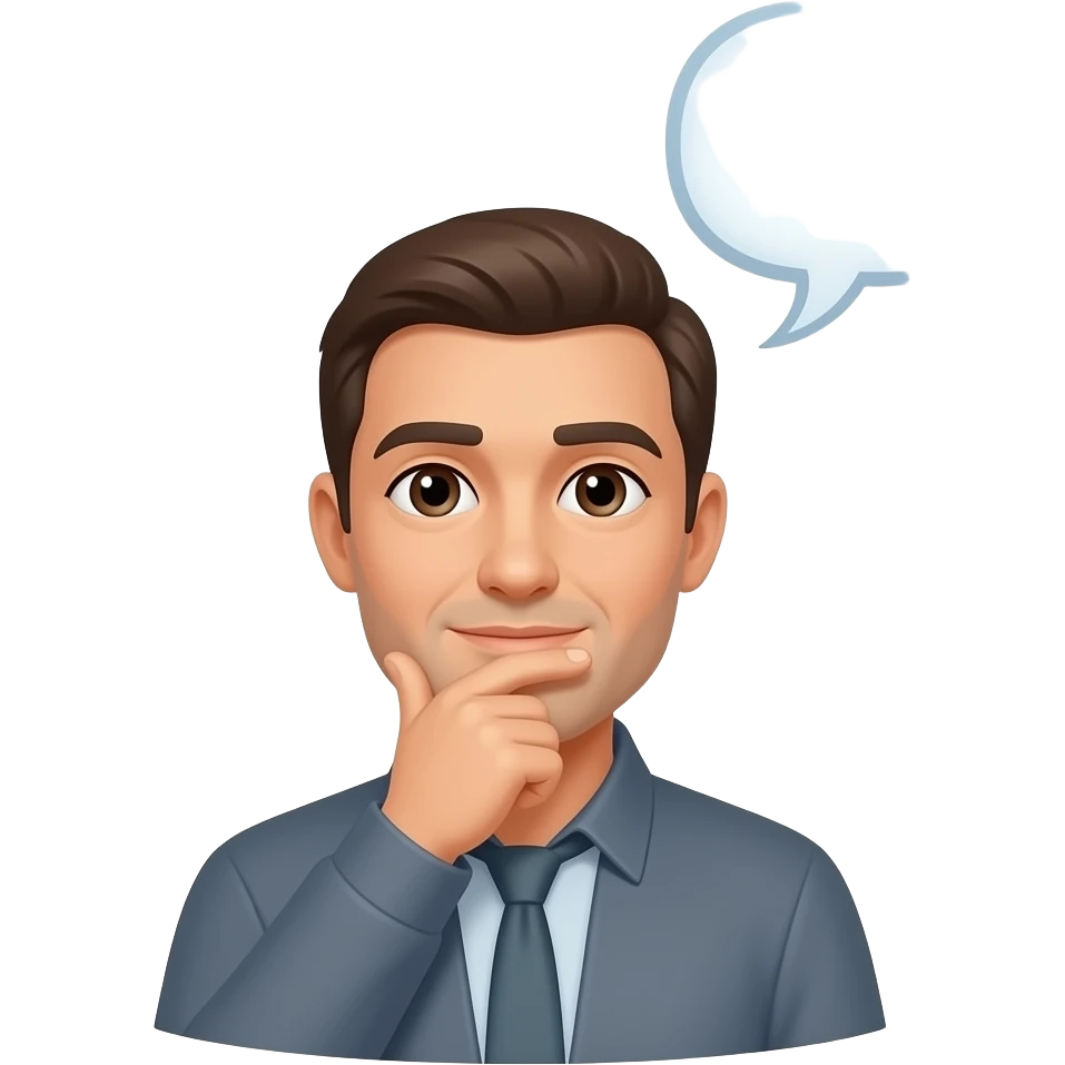 Man is thinking, above him is a speaking bubble emoji