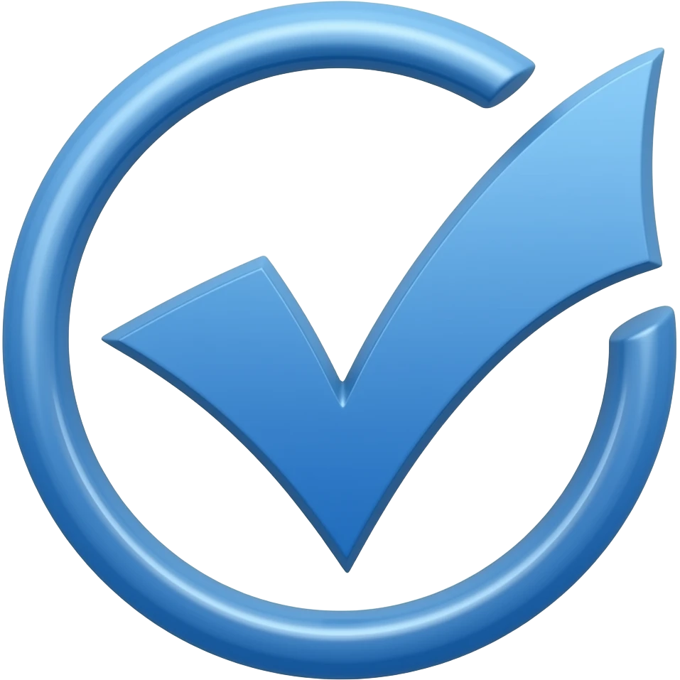 Tick mark ✅ In all blue fill with circular edge and curved triangles edge all blue no white emoji