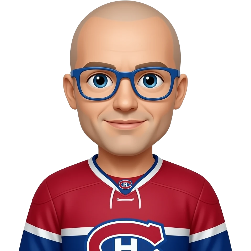 Bald wearing blue glasses and  montreal canadiens jersey emoji