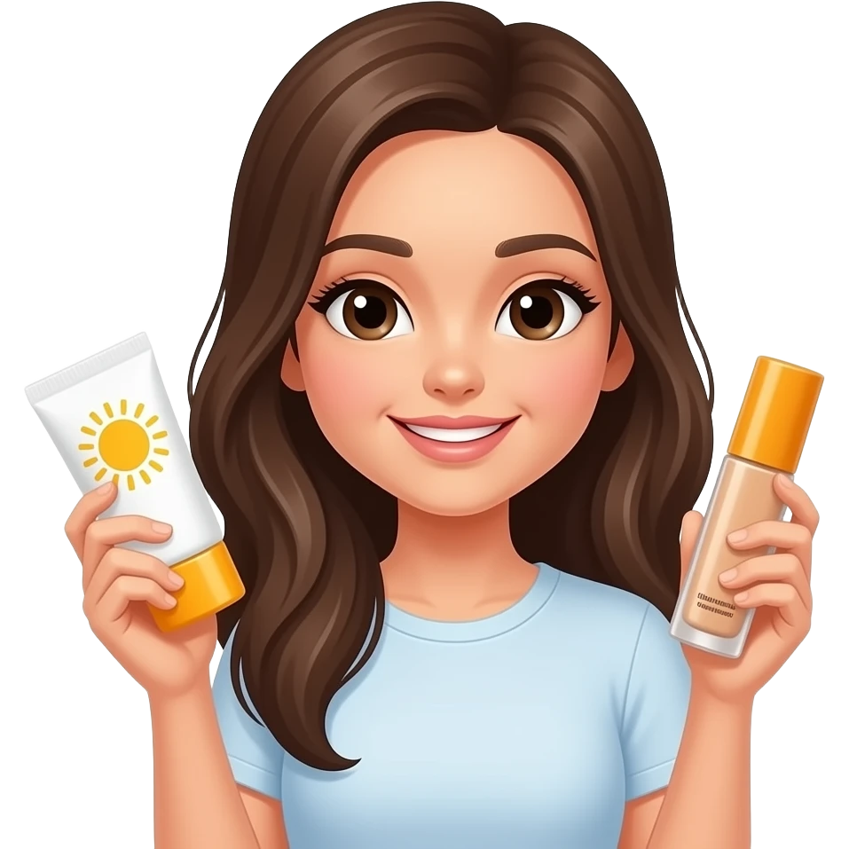 Девушка в одной руке с кремом от солнца в другой с тональным кремом emoji