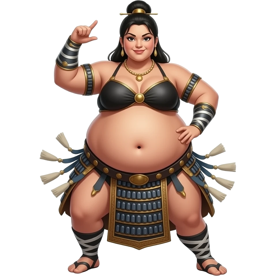 A female sumo warrior belly dancer,with a morbid obese midsection,her bellybutton peeps,her massive belly is bulging from being stuffed to the max after a luncheon buffet,She dances then her bouncy big tummy steals the spotlight. emoji