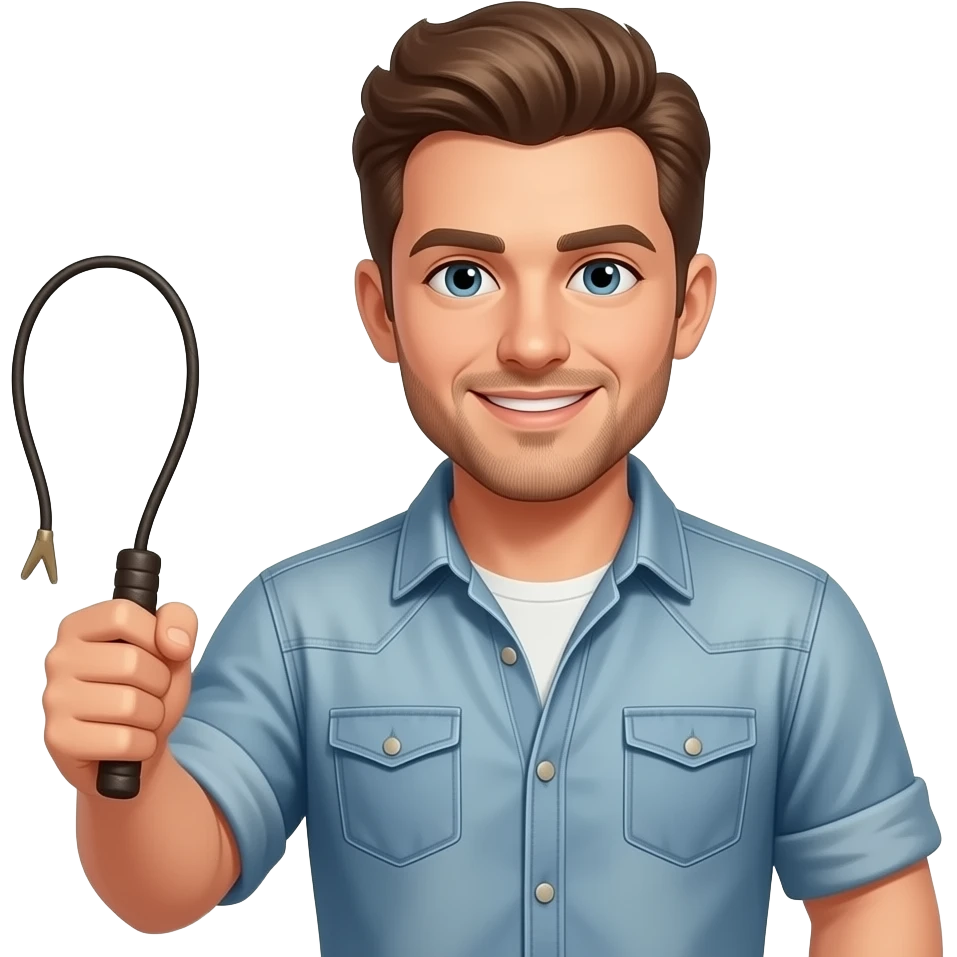 a dude holding a whip emoji