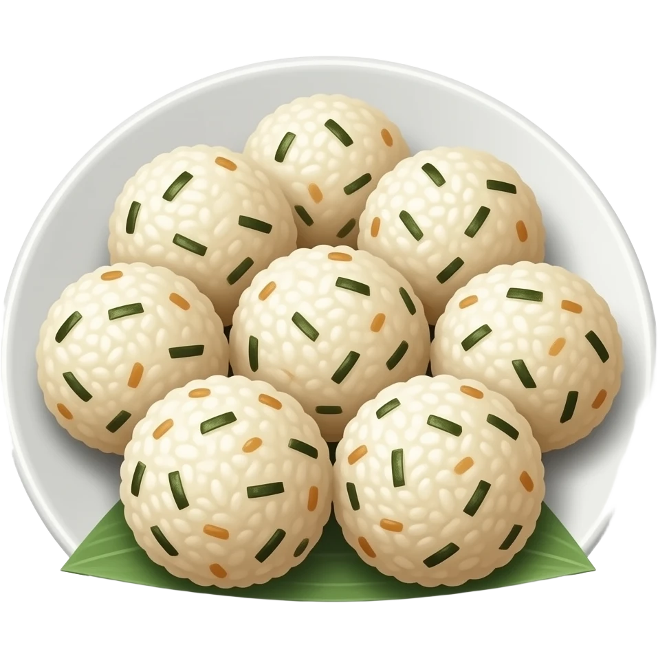 many perfect round type riceballs(not onigri), the korean style jumeokbap, mixed in shredded seaweed flakes on dish emoji