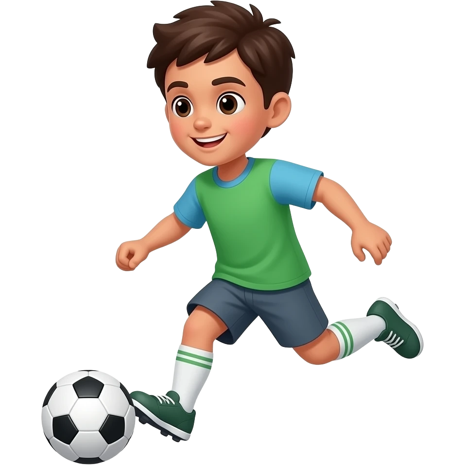 niño jugando al soccer con camiseta verde celeste y gris emoji