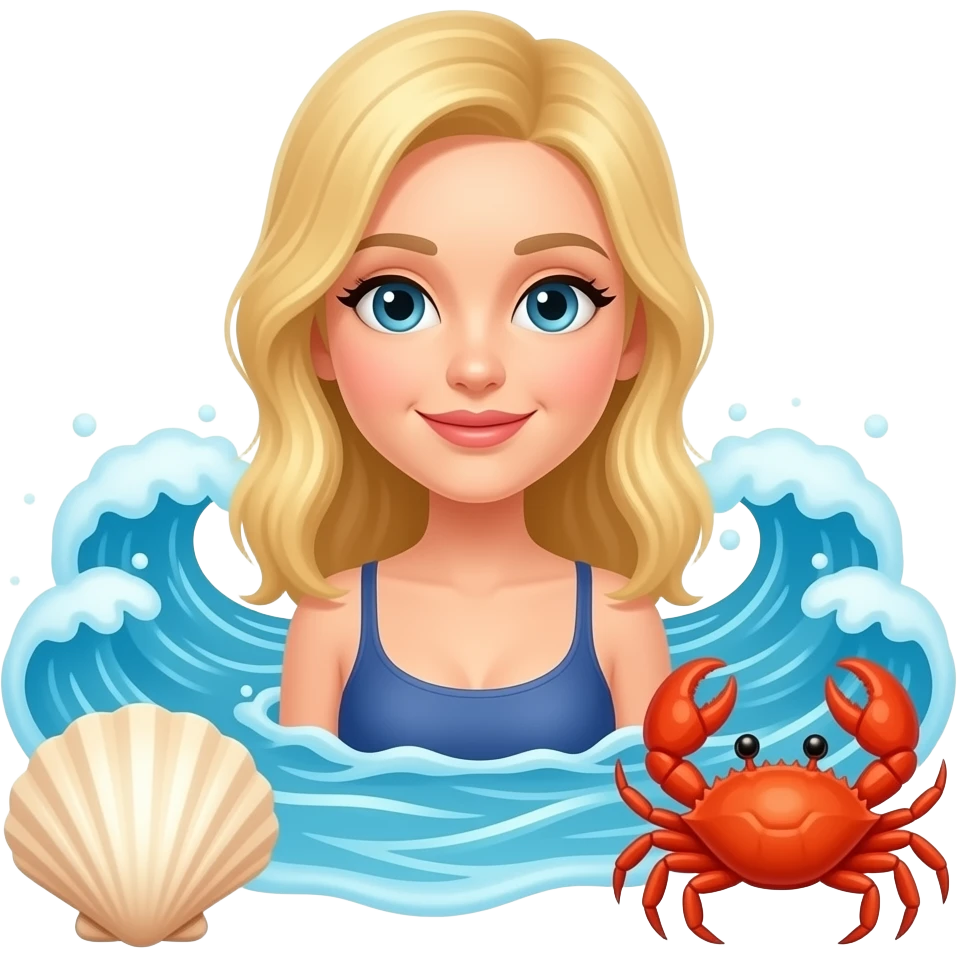 👱🏻‍♀️🧍🏼‍♀️🌊🐚🦀 emoji