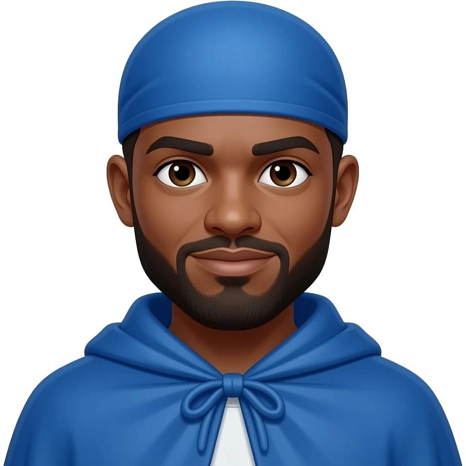 Brown skin man with blue Durag with cape emoji