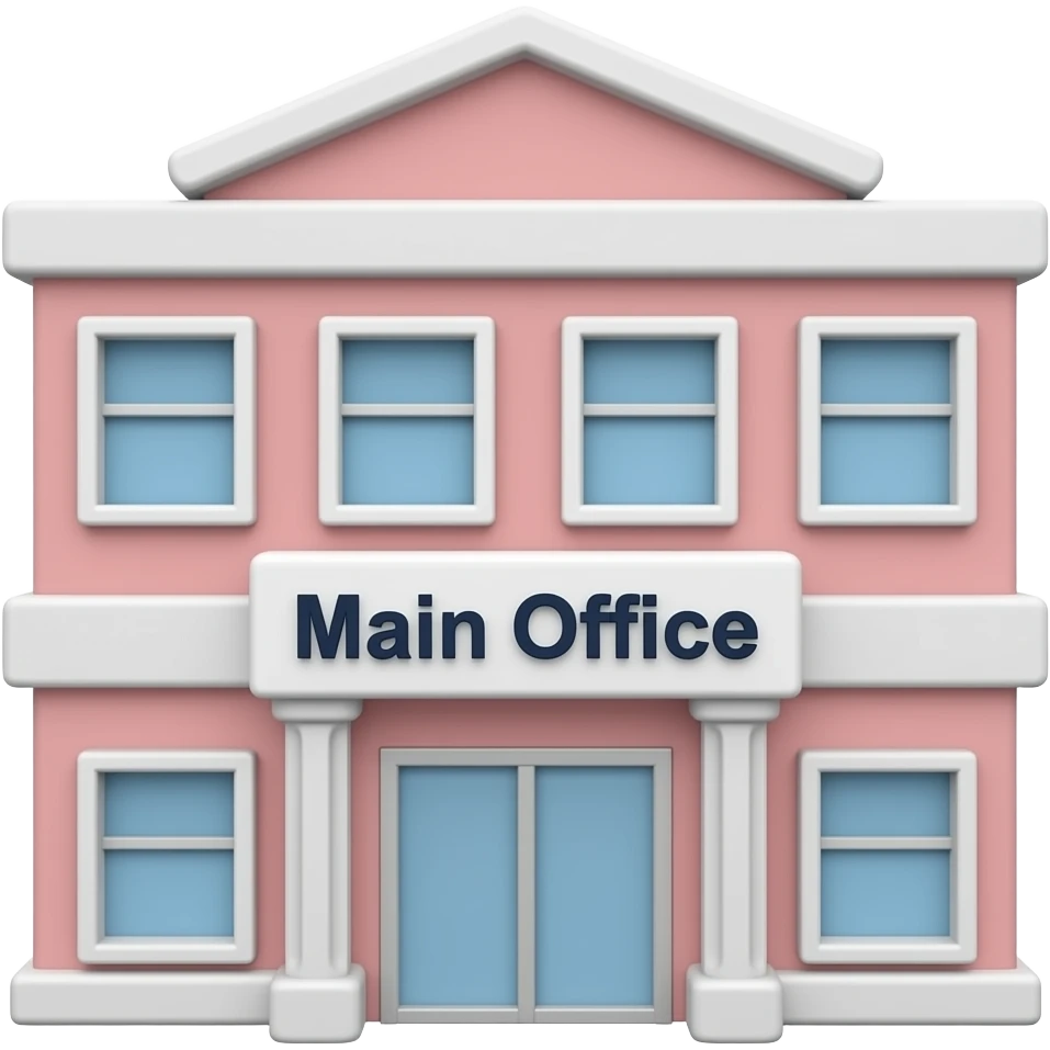 light pink building with main office sign without background 3d view.MAIN OFFICE SIGN emoji