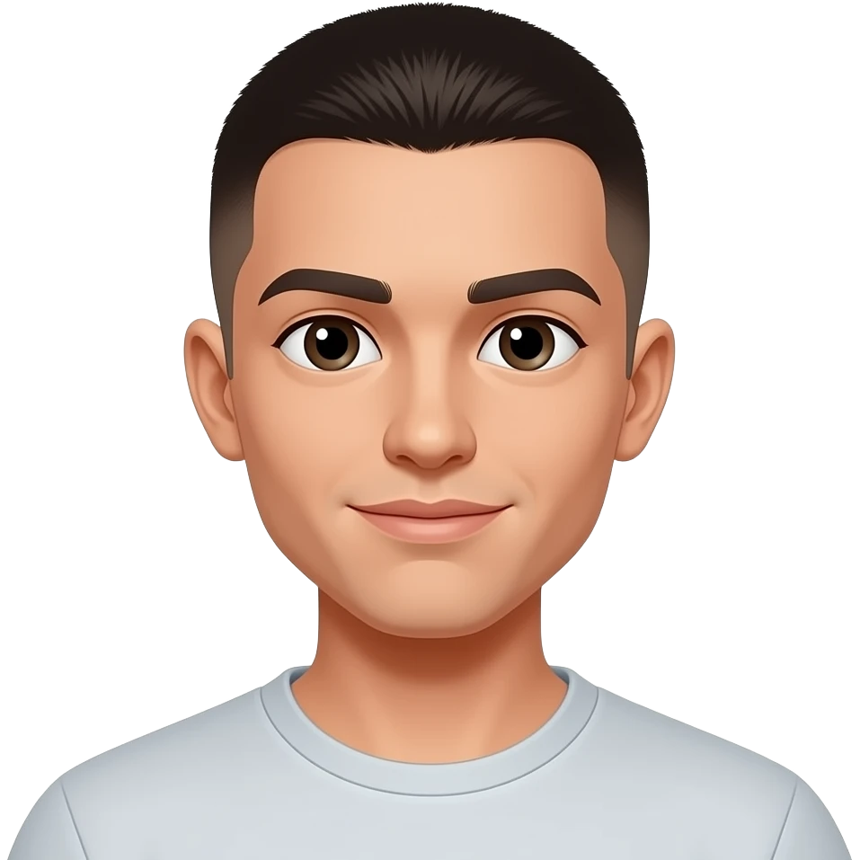 A young man with dark hair that’s a buzzcut emoji