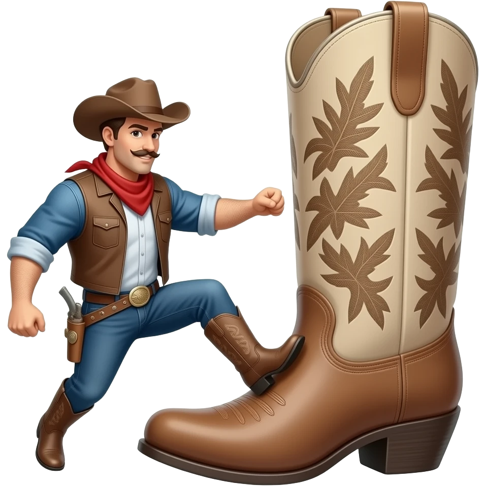 Big texas cowboy boot kicking out a falling rhino emoji