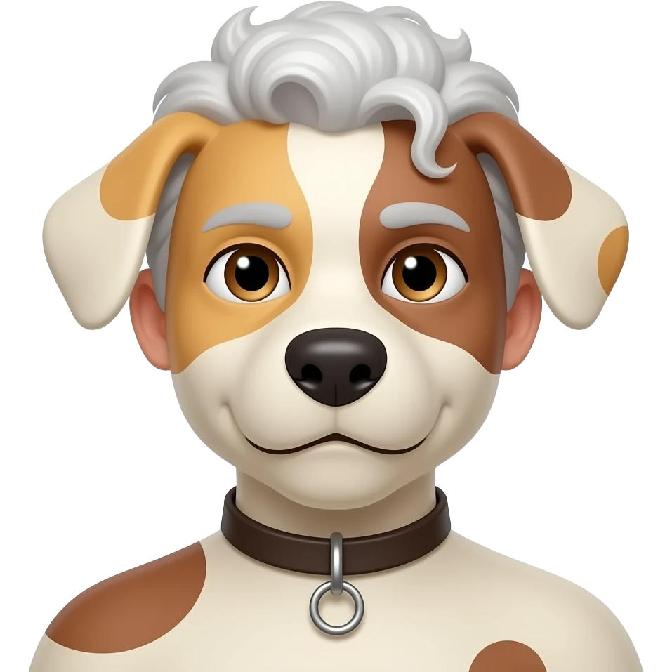 More dog looking White guy w dog collar on white curly hair emoji
