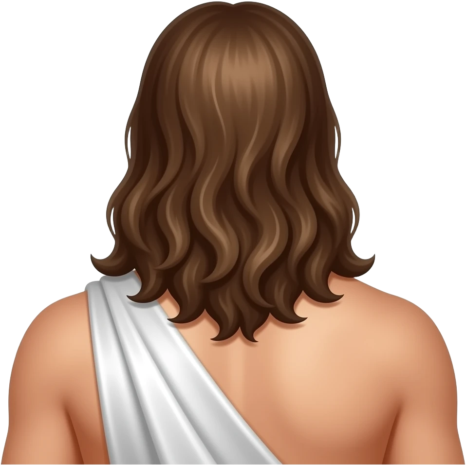 Jesus Christ from behind with long hair, white metallic loincloth emoji