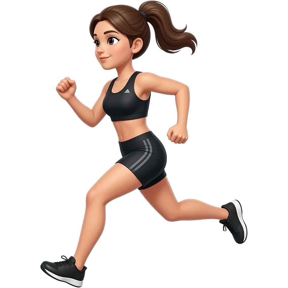 아디다스 검정색을 입고 검정 신발을 입고 달리는 여자 emoji