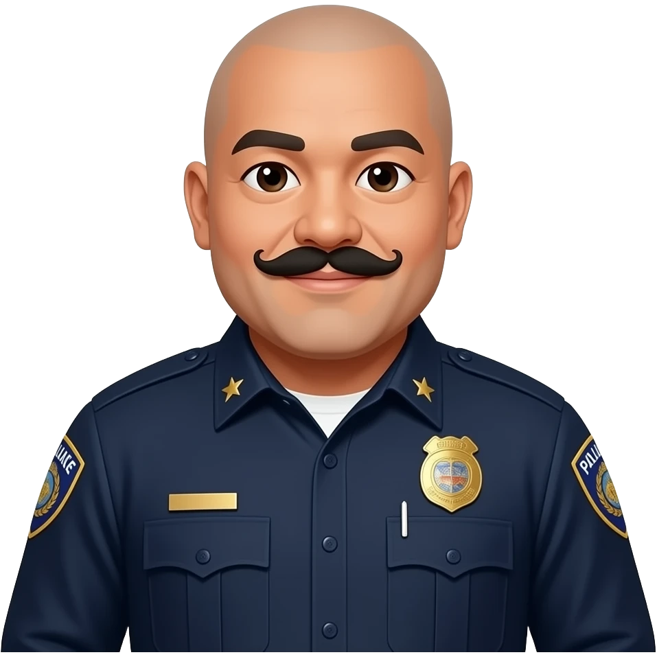 fat filipino police officer bald gold star fancy moustache long sleeve dark shirt emoji