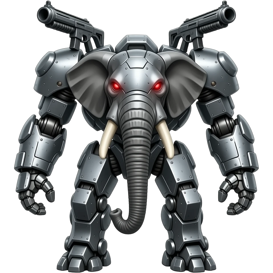 Armored mecha elephant robot killer with  miniguns on its shoulderplates emoji