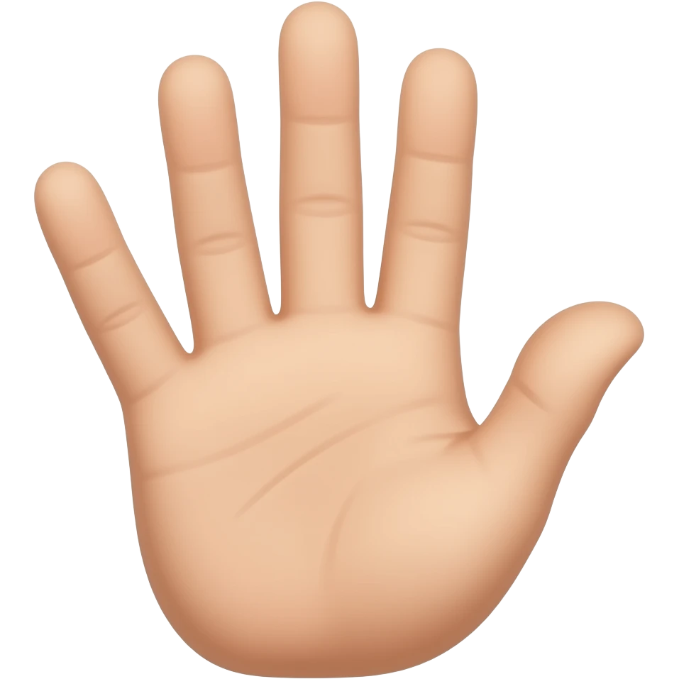Palm facing the camera. Open hand but middle finger pointing to the camera emoji
