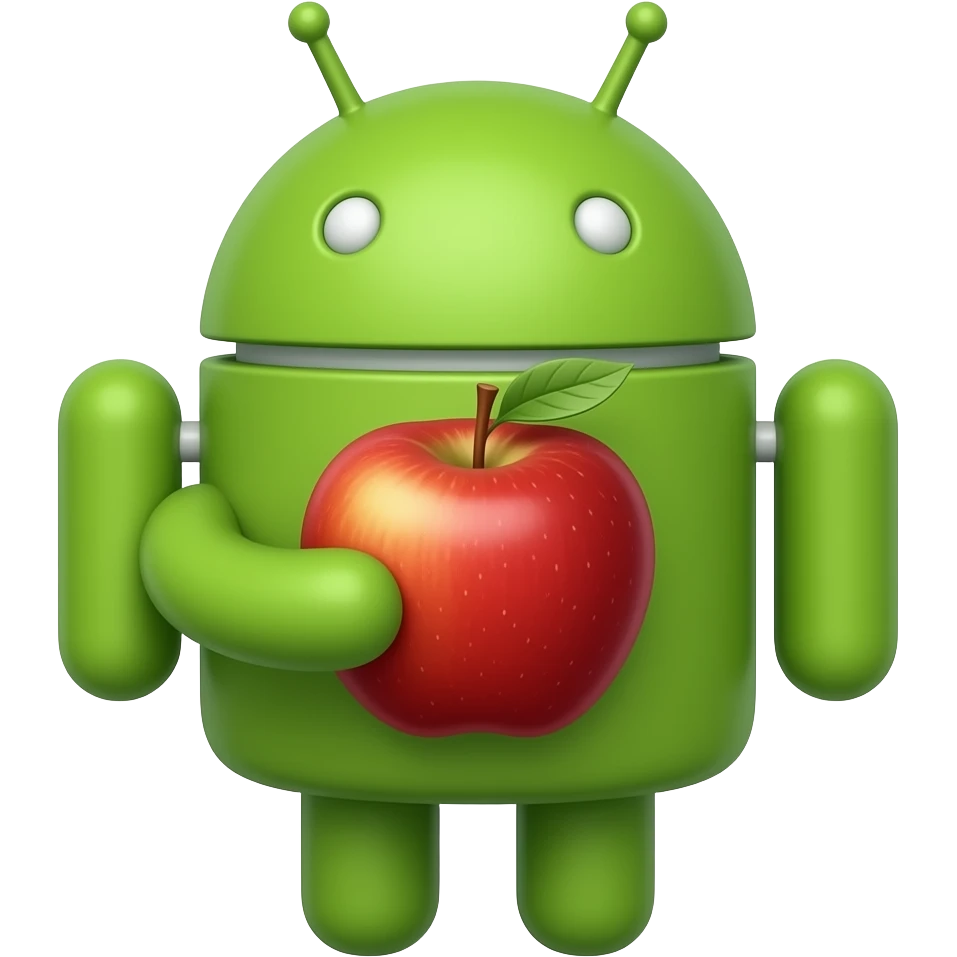 Android eating apple emoji