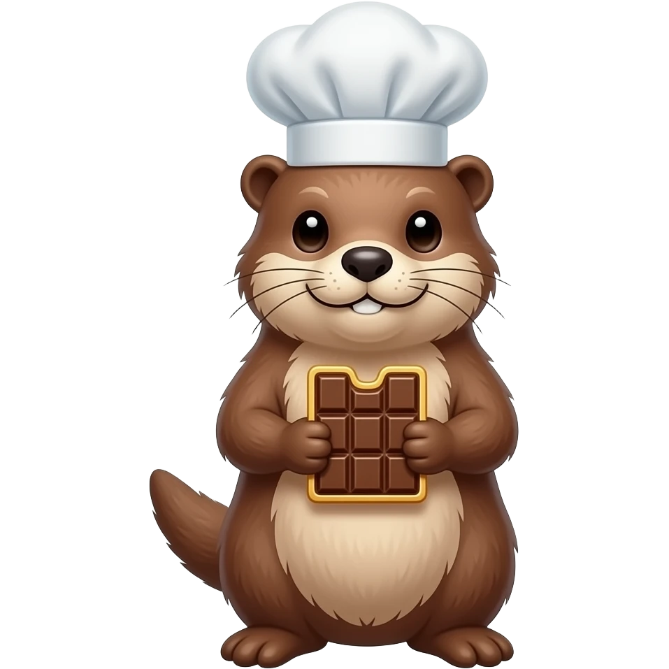 otter인데 요리를 좋아해서 쉐프모자도 쓰고 있고 초콜릿도 들고 있어 emoji