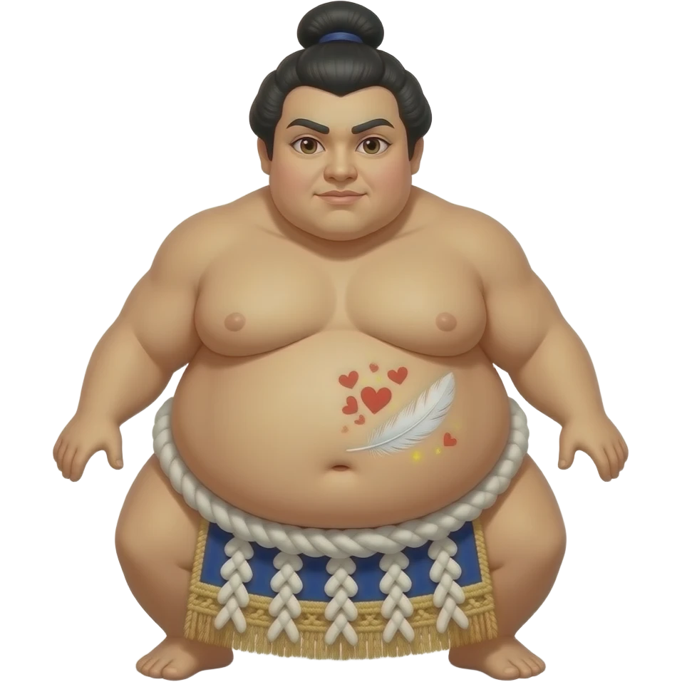 A female sumo warrior,she is stuffed silly after all you can eat buffet,her huge belly hangs out,her bellybutton gets tickled by a magical feather and paints hearts on her fat stomach. emoji