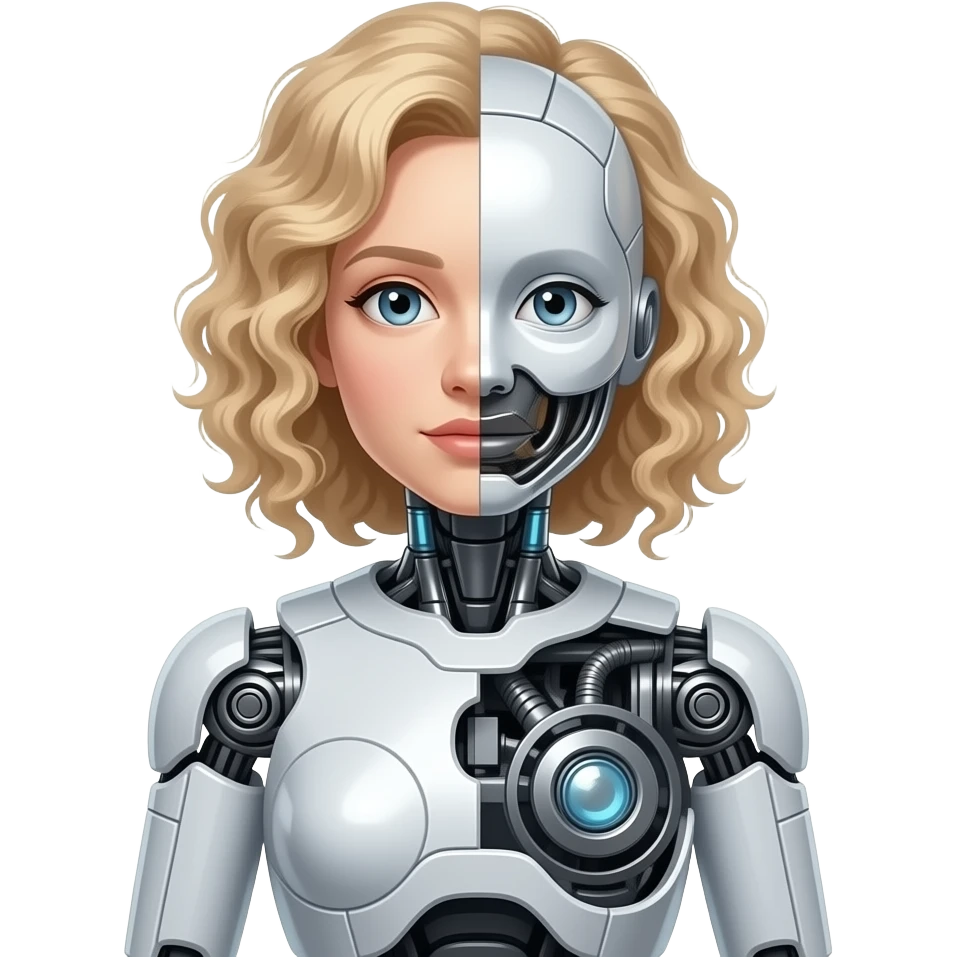 Make a half girl half robot snd have the head part be the human and the body robot and make the girl a black light skin with light curly hair emoji