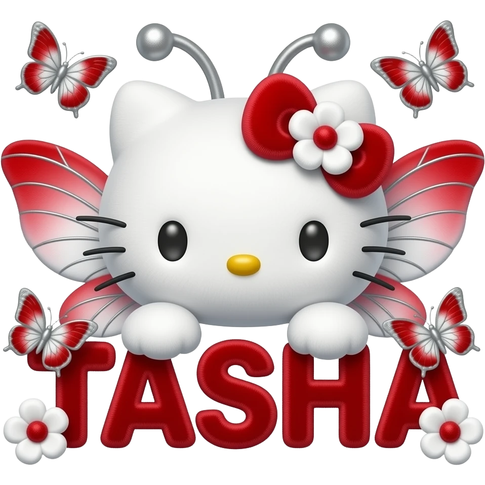 White velvety fur 3D hello kitty head, silver eyes, red silver white 3D ...