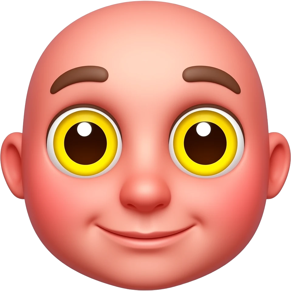 빨간 얼굴의 홍조를 하고 있는 노란 눈알   갈색 동공의 귀여운 만화 입체적 이모티콘 emoji