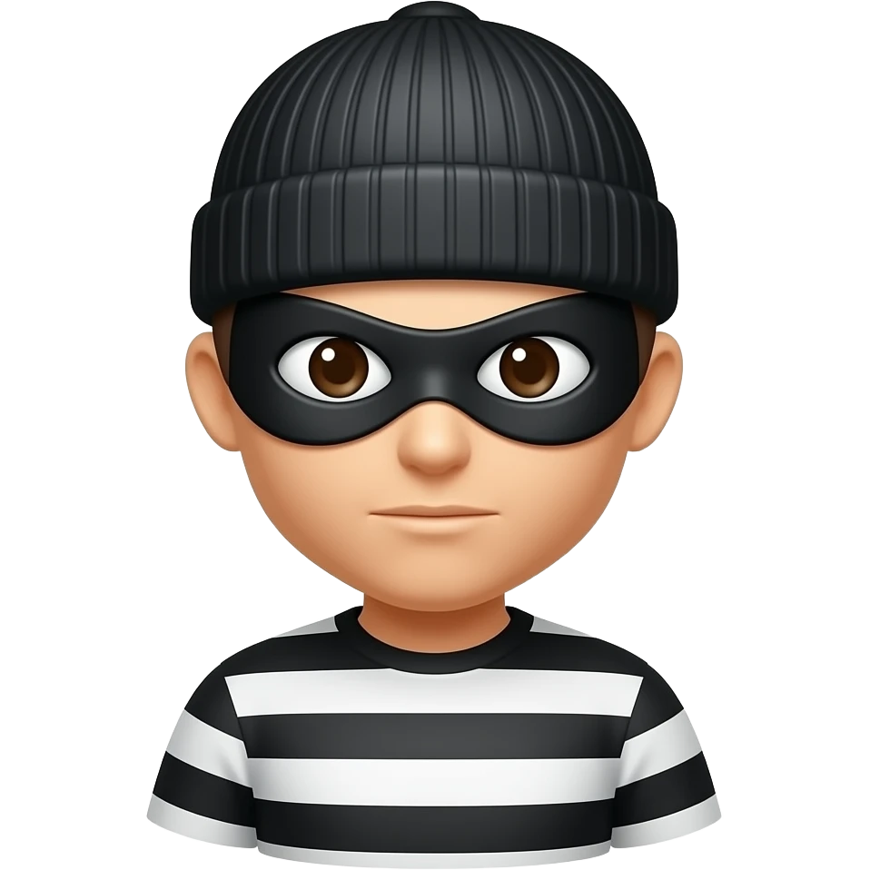 Robber emoji wearing a black and white striped clothes with a black beanie Black mask over the eyes only emoji