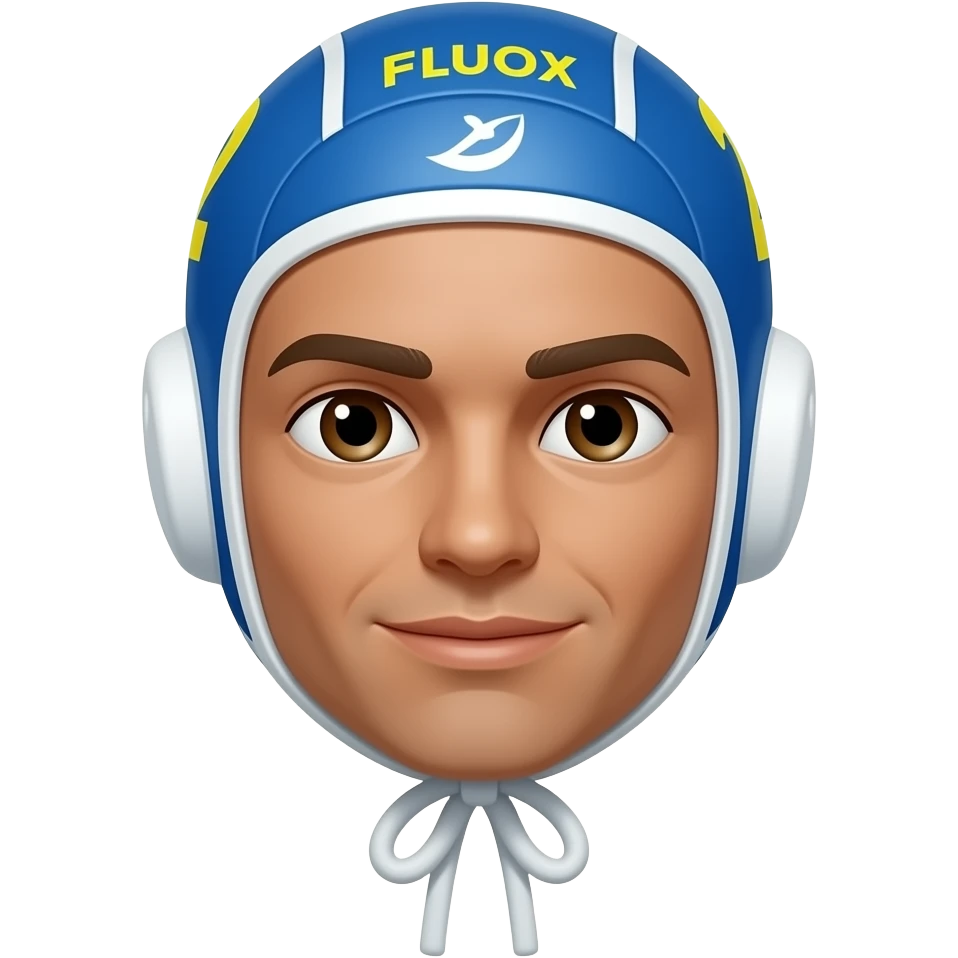 waterpolo player with blue and yellow Fluor cap playing emoji
