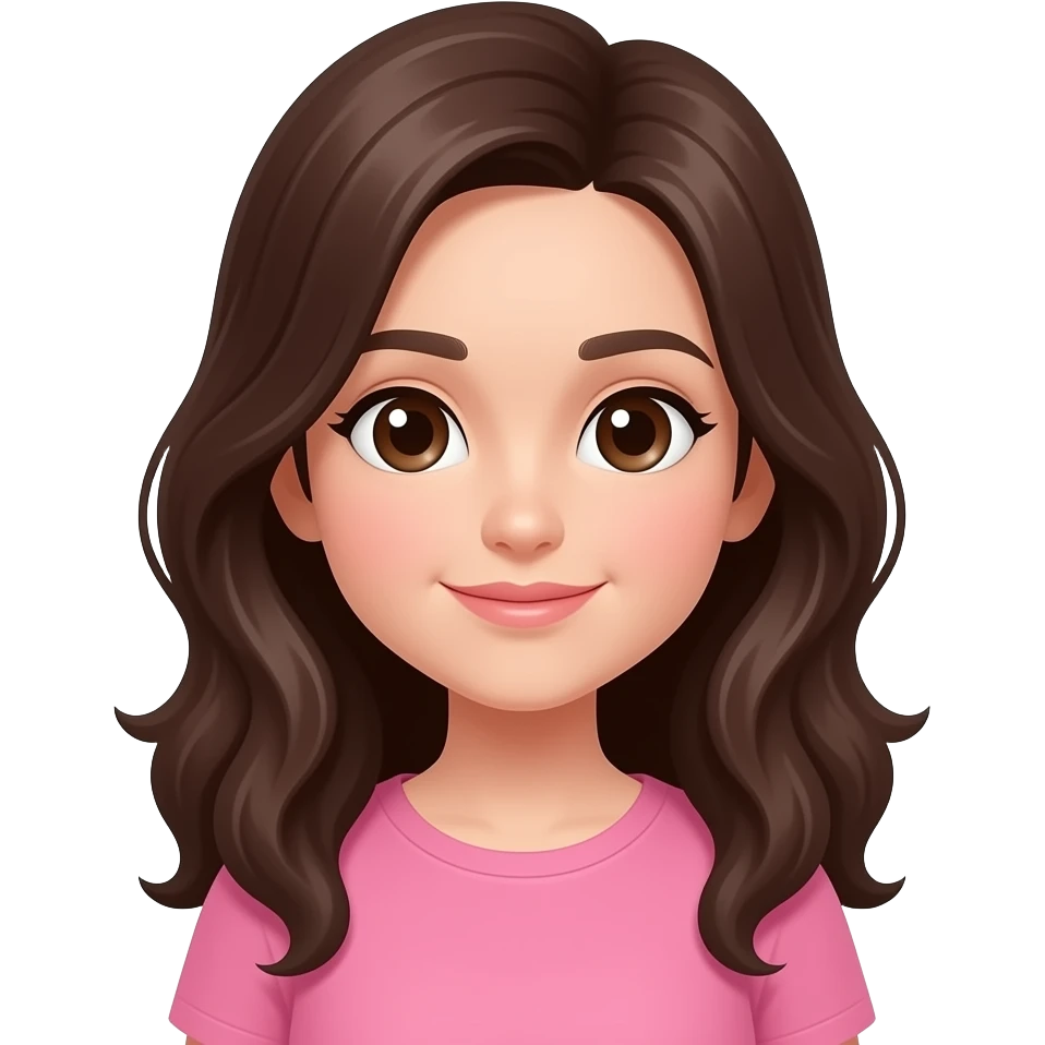 dark brown hair girl wearing pink emoji