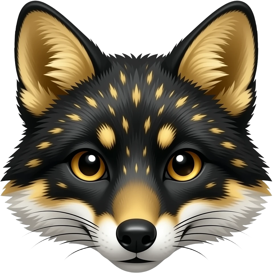 Realistic Fox head, black and gold fur, iridescent, shiny gold emoji