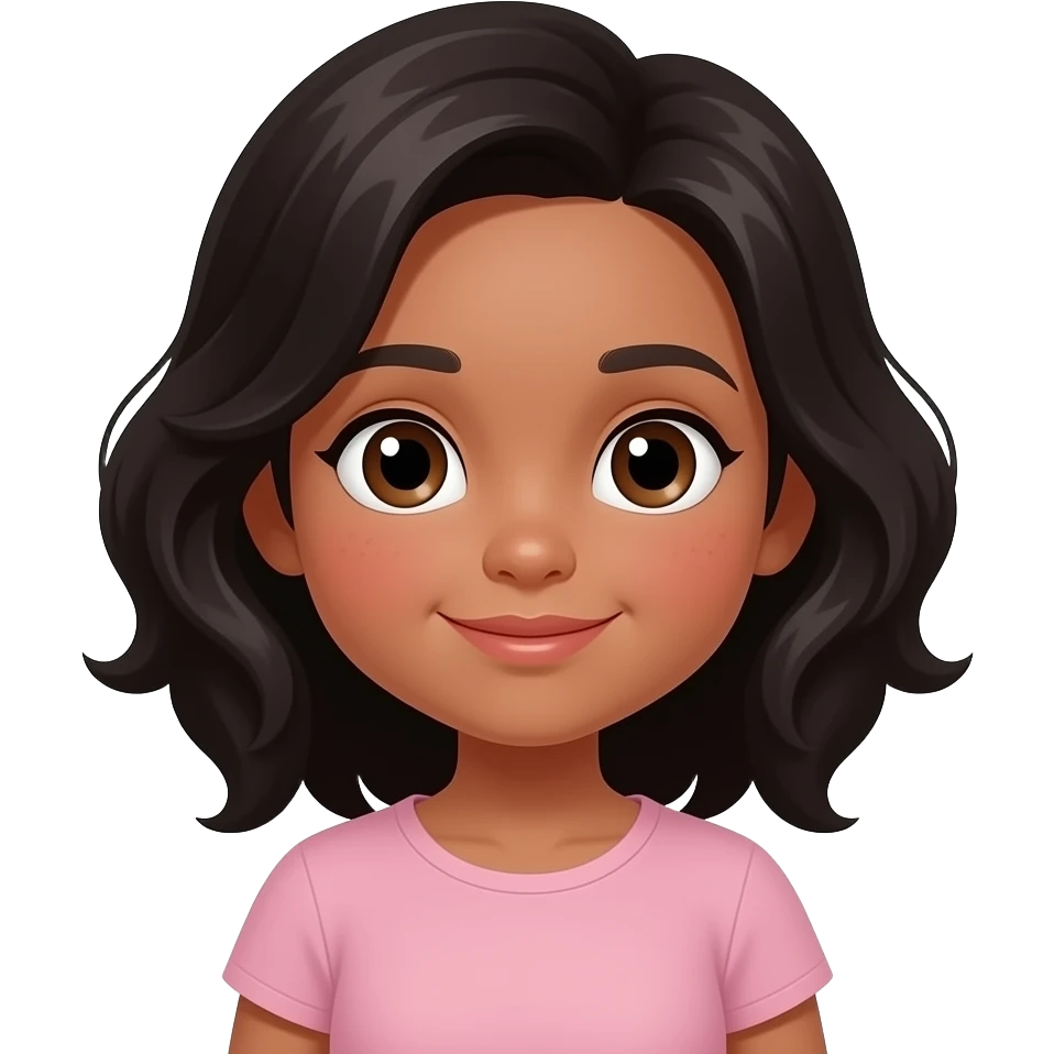 Niña pequeña piel marron carita pelo negro ondulado y ojos marrones y mofletes emoji