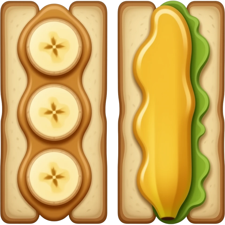 Peanut butter and banana honey sandwich sliced in half both halves next to each other emoji