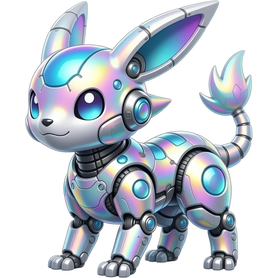 Epic legendary rare mechanical Shiny sparkly transparent bioluminescent luminescent vibrant bright pastel dark exotic iridescent colorful gradients futuristic modern metallic glossy glittery fantasy-cyber-Protogen-Fakémon-Pokémon-Vernid-creature emoji