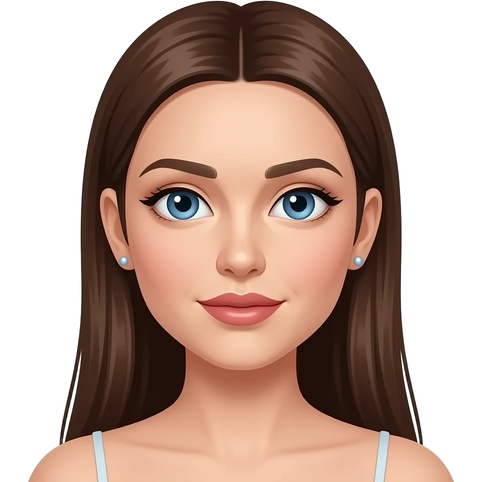 Zgrabna dziewczyna dlugie proste brazowe wlosy duze niebskie oczy kolczyki w uchu podkreslone usta emoji