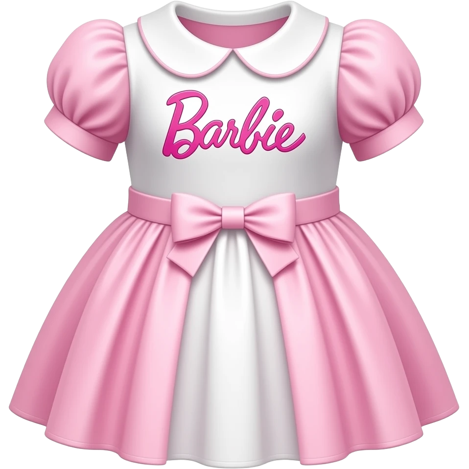 pink and white baby princess short mock dress with collar and puff shoulders and word barbie embroided emoji