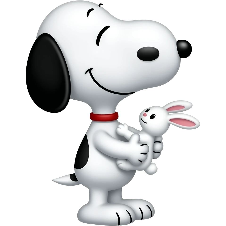 snoopy facing forward holding a bunny emoji
