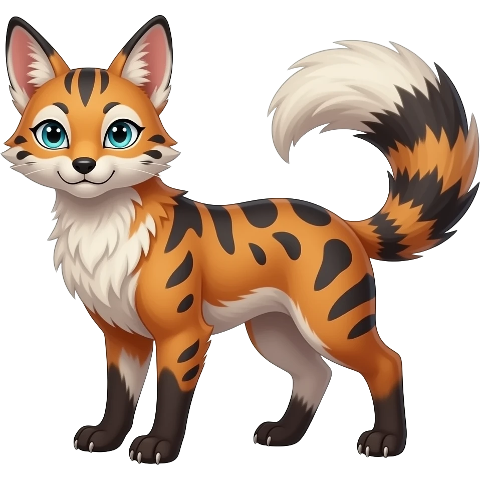 Feral Rare Fantasy vibrant tropical Vernid-Trico-species by LiLaiRa, random markings, tufted tail, tufted ears, full body emoji