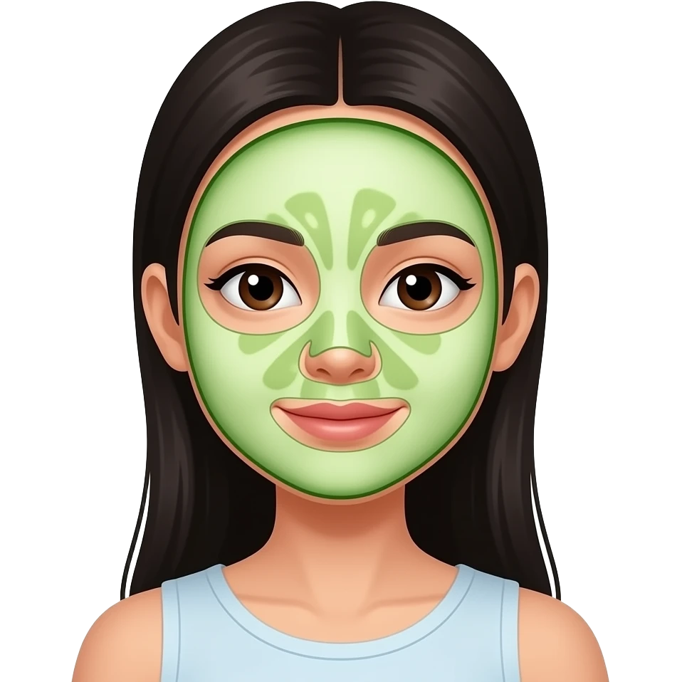 asiatic girl with cucumber face mask emoji