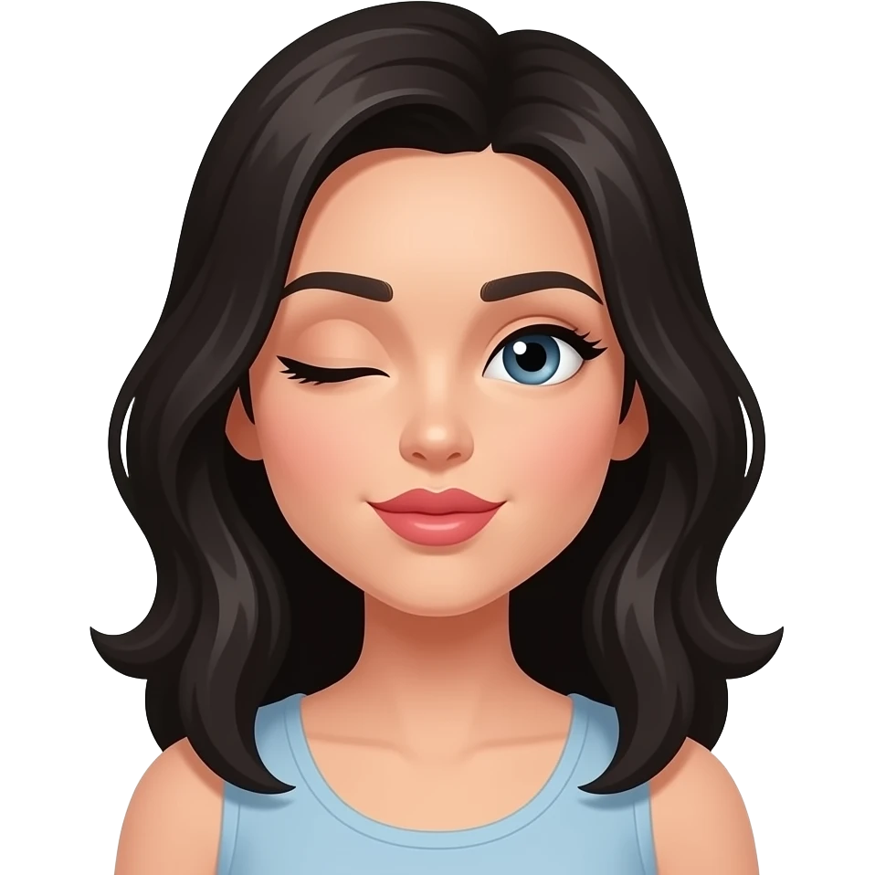 Una mujer pelinegro mandando un beso y cuando un ojo emoji