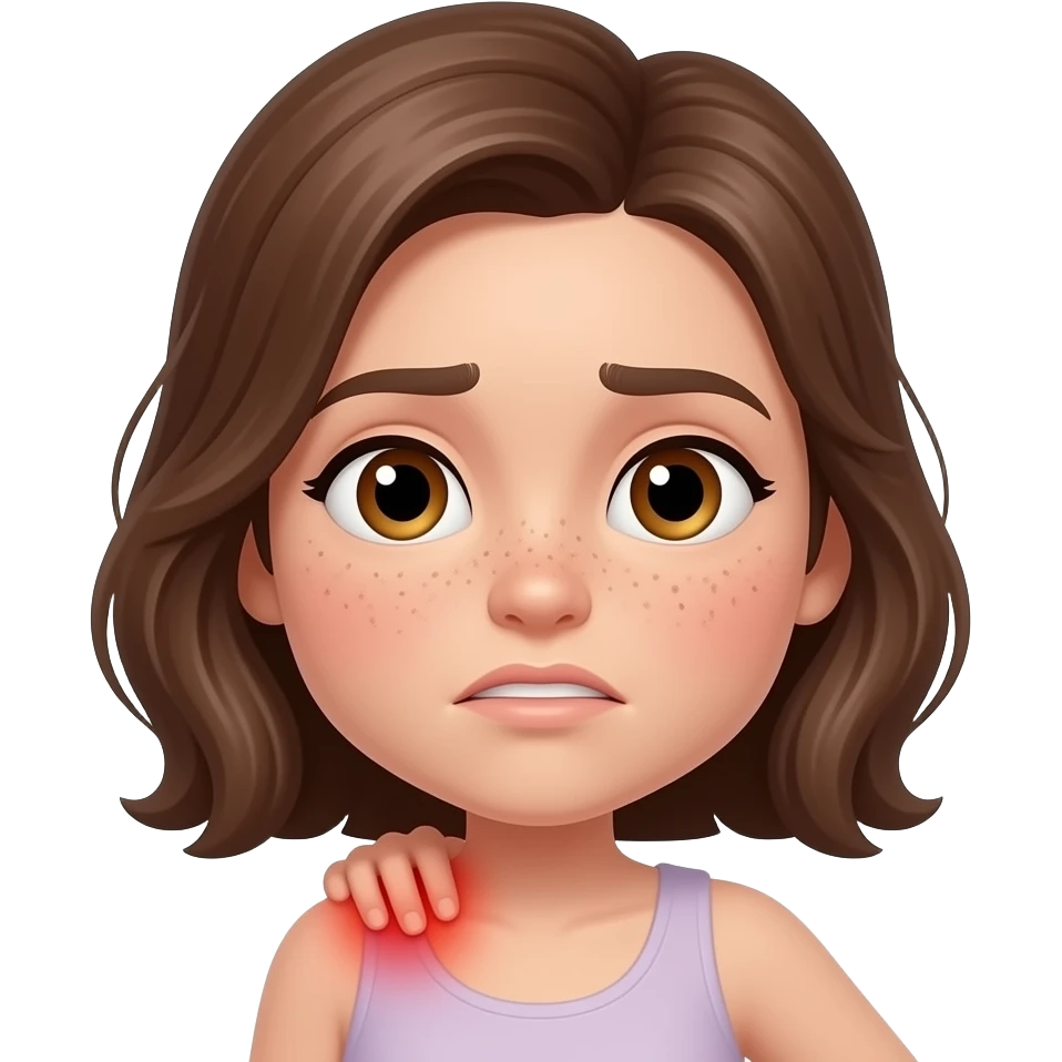 back pain brunette with freckles emoji | AI Emoji Generator