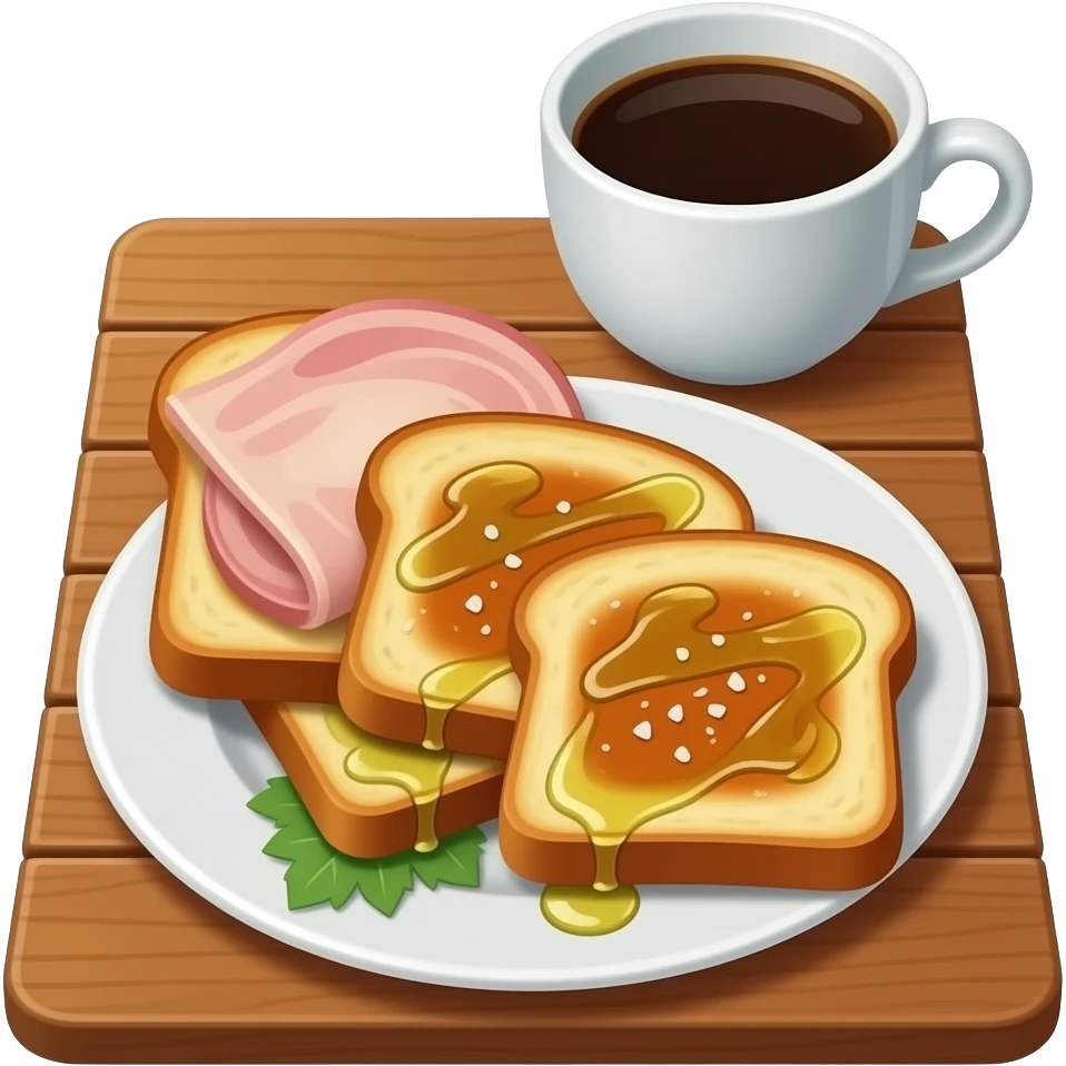 3 tostadas 1 con jamón y las otras dos con aceite y sal, con una taza de café al lado emoji