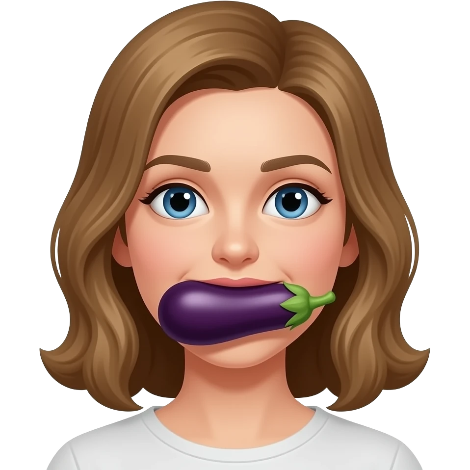 Woman with an eggplant in her mouth emoji