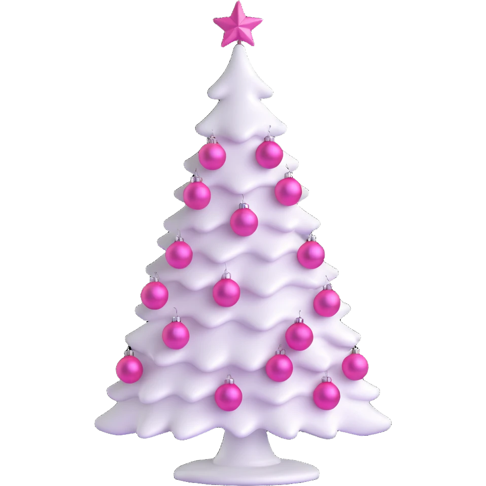 white Christmas tree with pink ornaments emoji