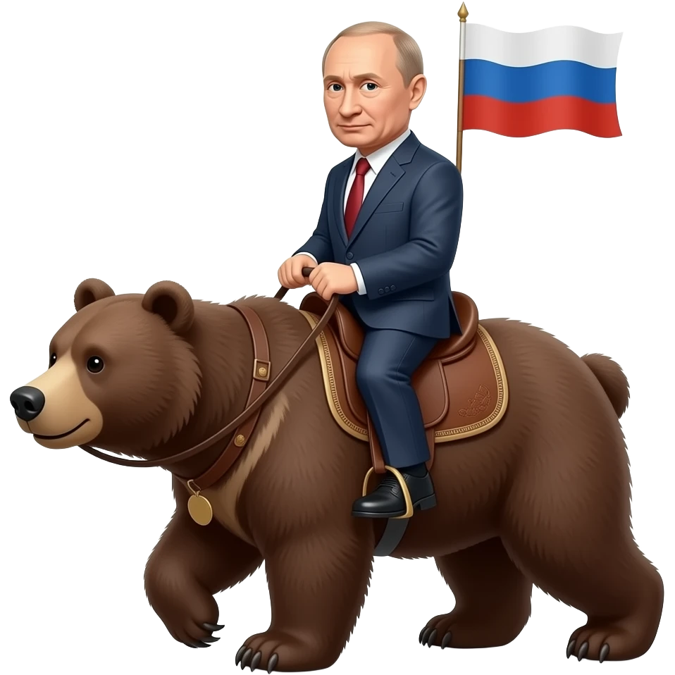 Créer moi poutine le président de la russie entrain de chevaucher un ours emoji
