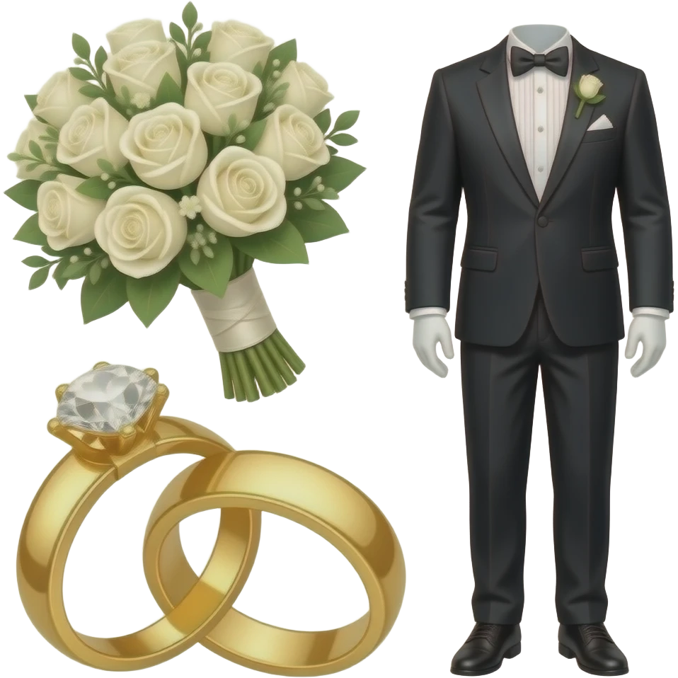 génère moi un émoji pour des préparatif de mariage, en thème avec le mariage. ça peut être des fleurs, des alliances, un costume ou les 3 emoji