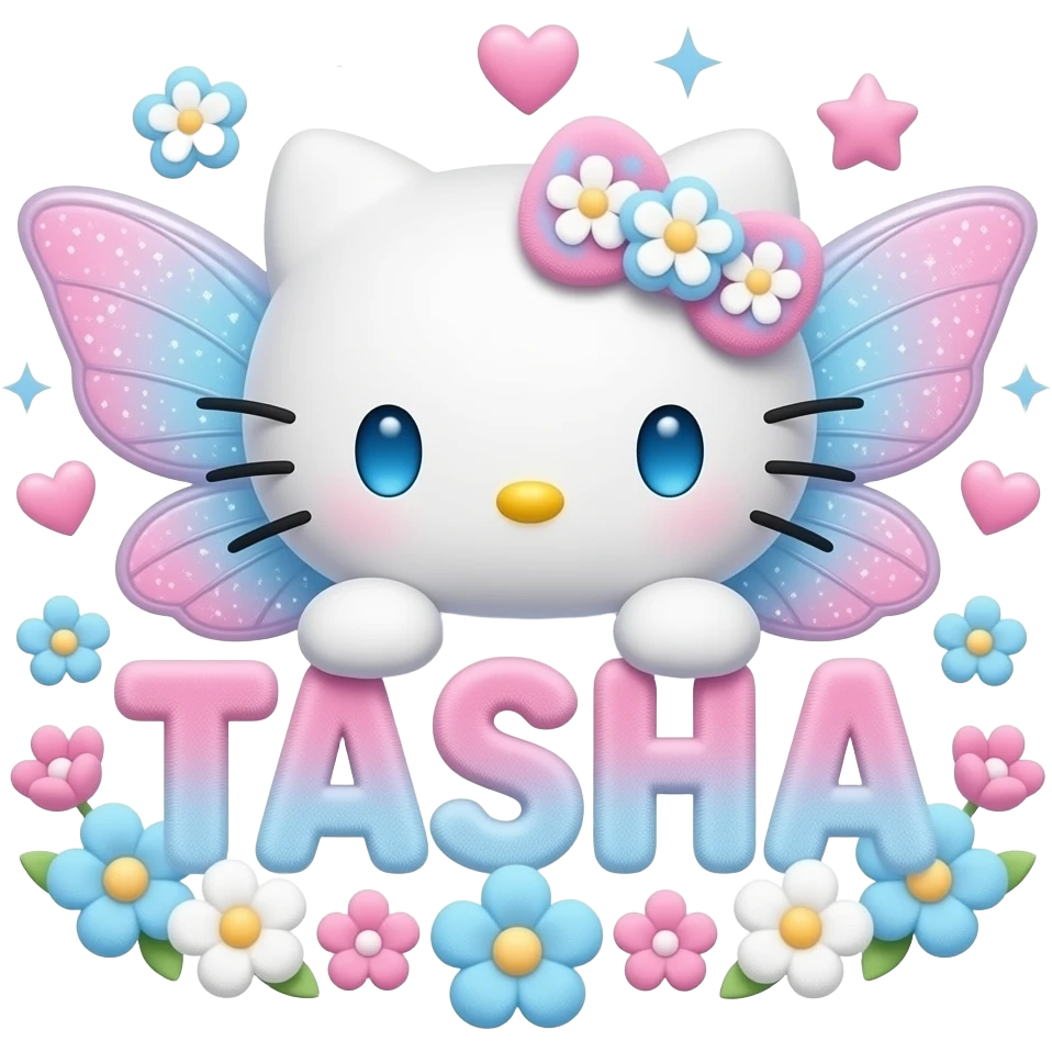 White velvety fur 3D hello kitty head with blue white pink gradient 3D ...