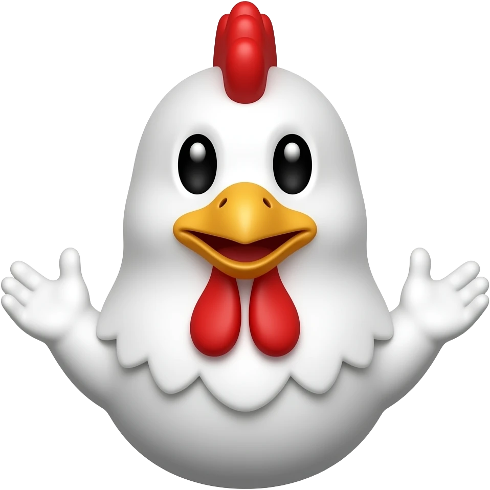 white chicken hand puppet with black eyes emoji