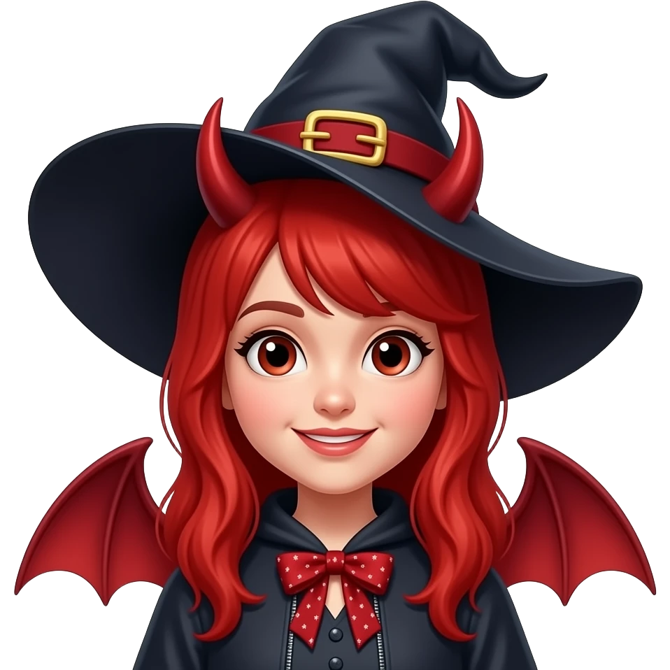 Young witch with red devil emoji